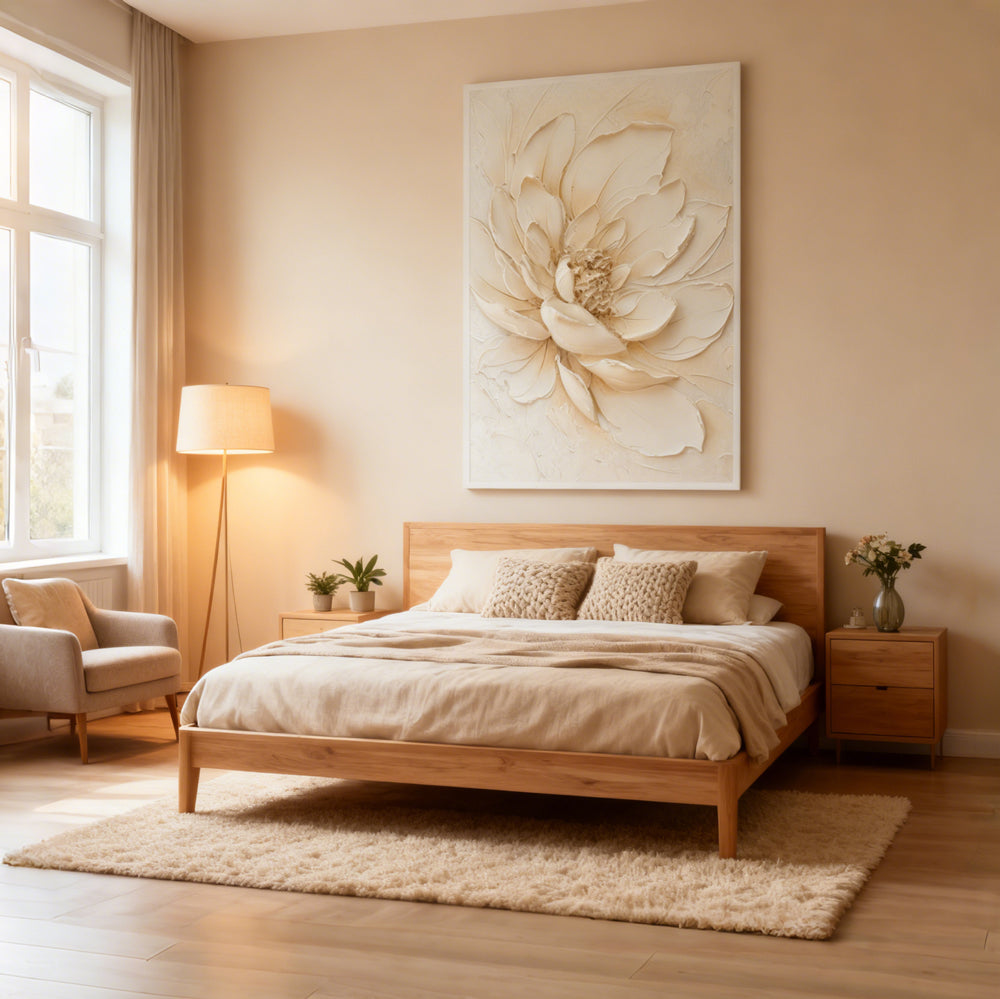 Ivory Bloom Texture Art – Impressionistic Floral Style Handmade Oil Painting Wall Art