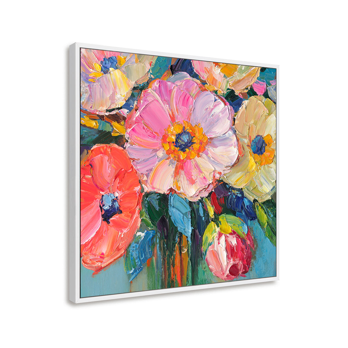 Colorful Floral Wall Art Hand-painted Texture Canvas Modern Abstract Living Room Decoration
