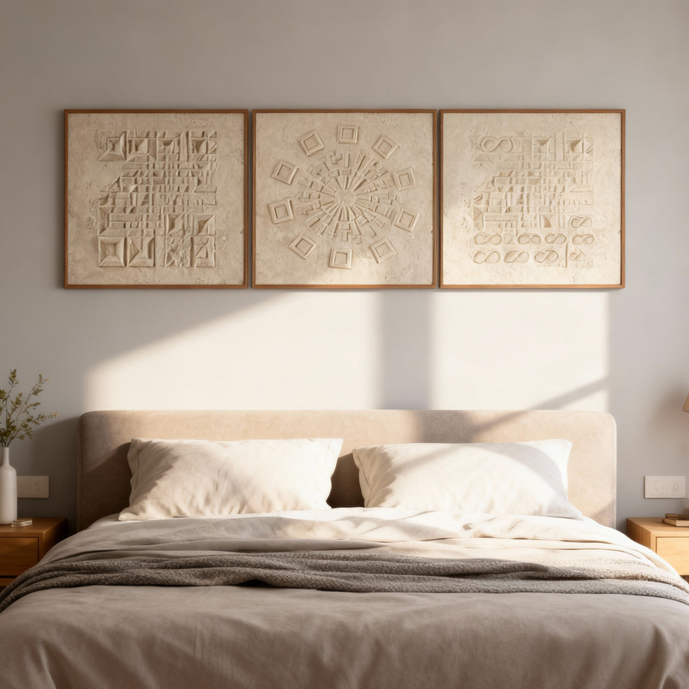 Numerical Rhythm - Minimalist Abstract Style Hand-Painted Oil Painting（set of 3）