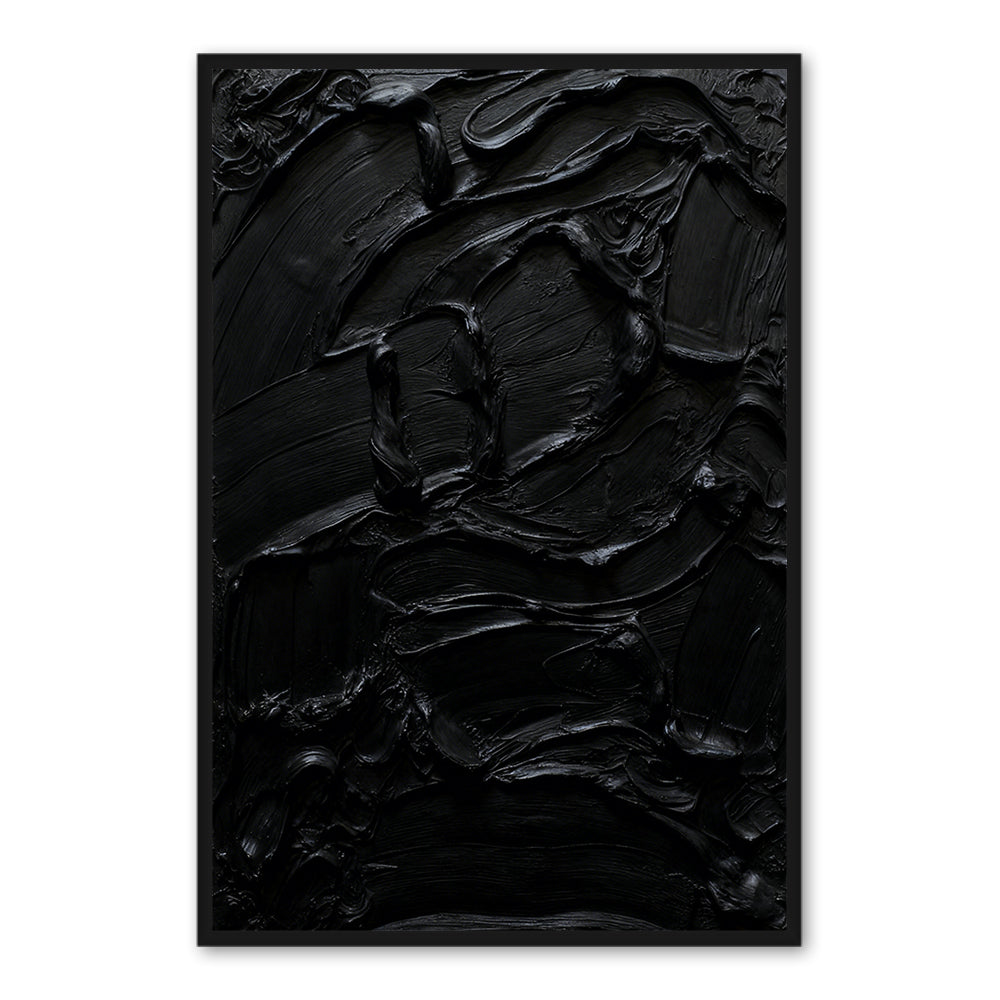 Abstract Black Oil Painting, Textured Art, Wall Décor