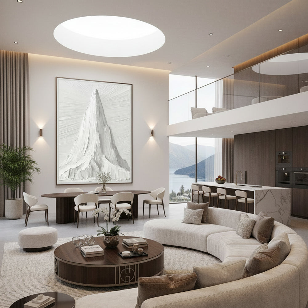 White Mountain Peak Theme Painting – Modern Minimalist Style Handmade Texture Wall Art