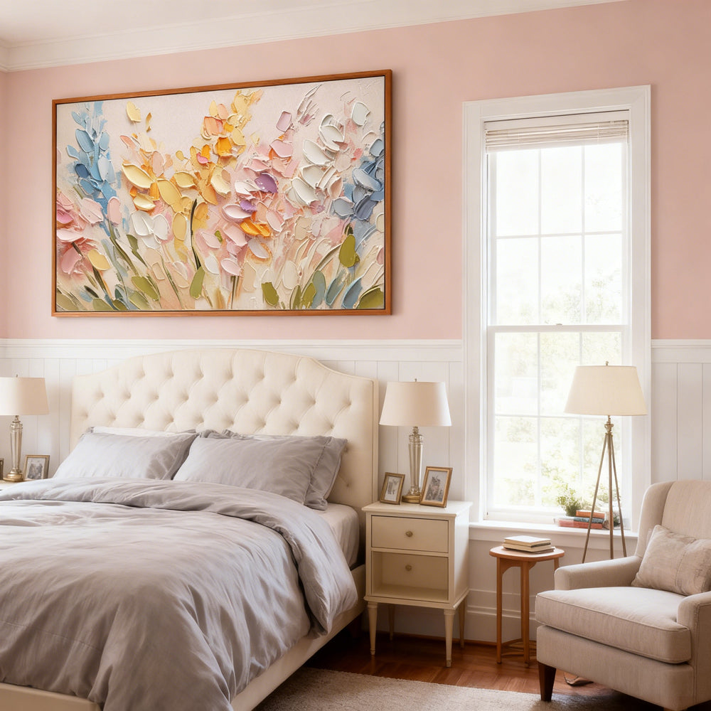 Blossoms of Spring– Handcrafted Floral Oil Painting, Palette Knife Floral Art, Spring Wall Decor