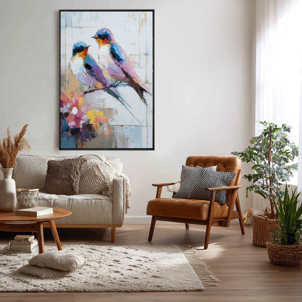 Harmony in Flight A Handcrafted Masterpiece of Two Birds in Vivid Colors