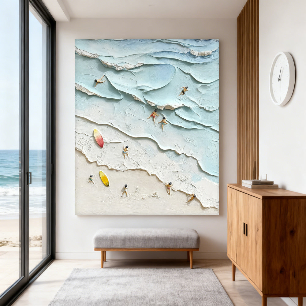 Beach Leisure Panorama – Modern Relief Style Handmade Oil Painting Wall Art