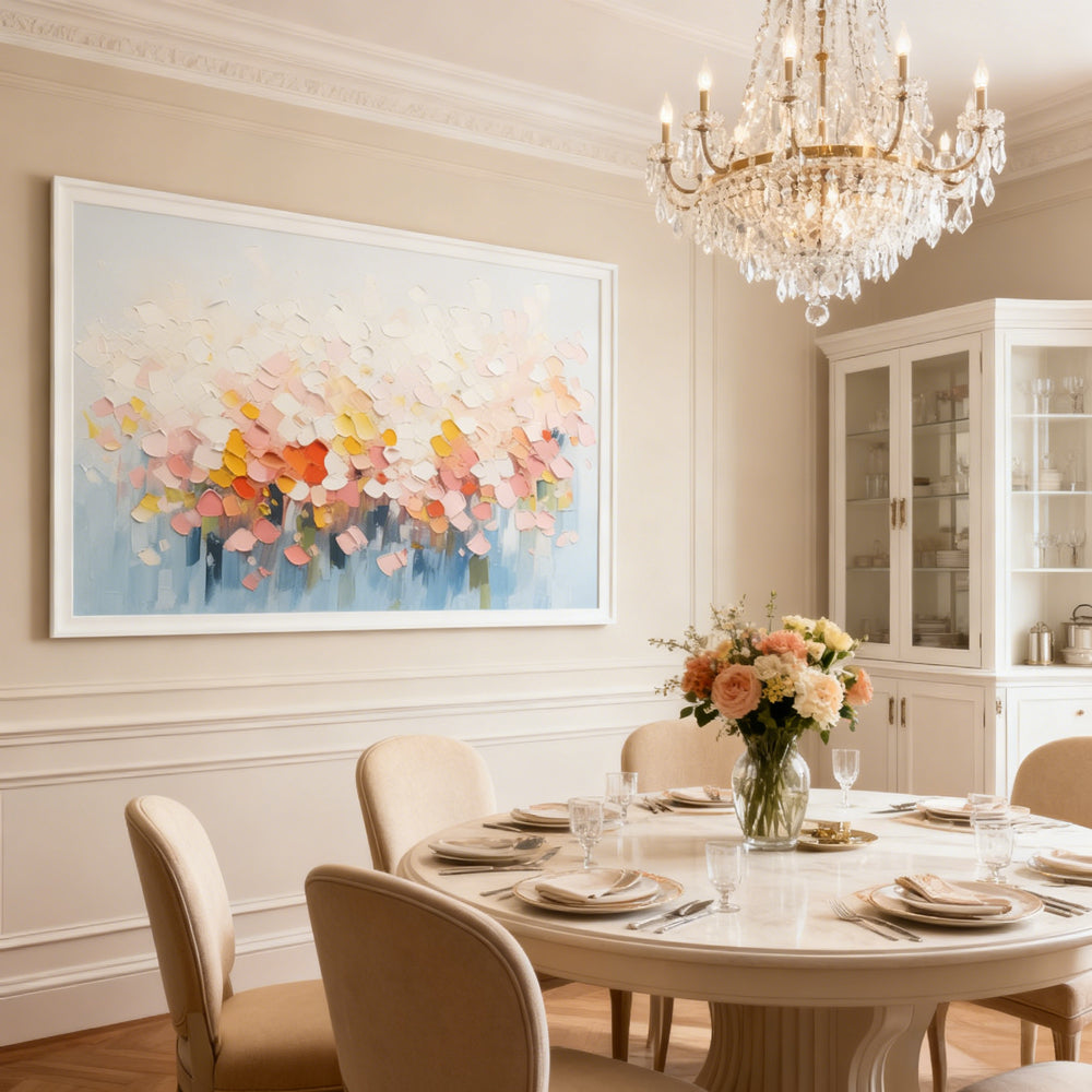 Blooming Petal Symphony – Abstract Impasto Style Handmade Oil Painting Wall Art