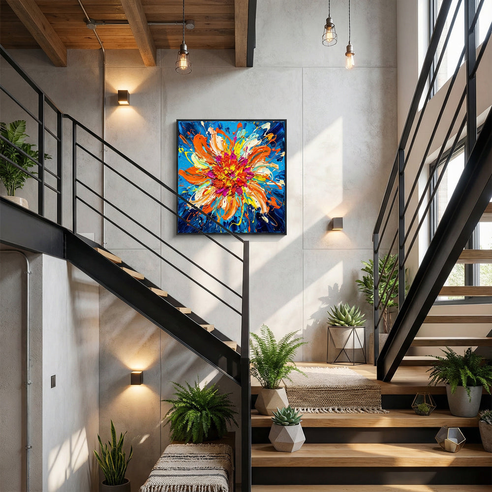 Radiant Bloom Explosion | Abstract Expressionist Floral Handmade Oil Painting Wall Art