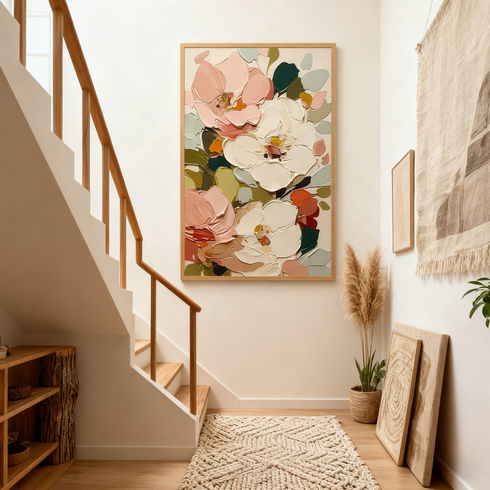 Blooming Garden Harmony – Modern Floral Palette Knife Artwork, Handmade Oil Painting Wall Art