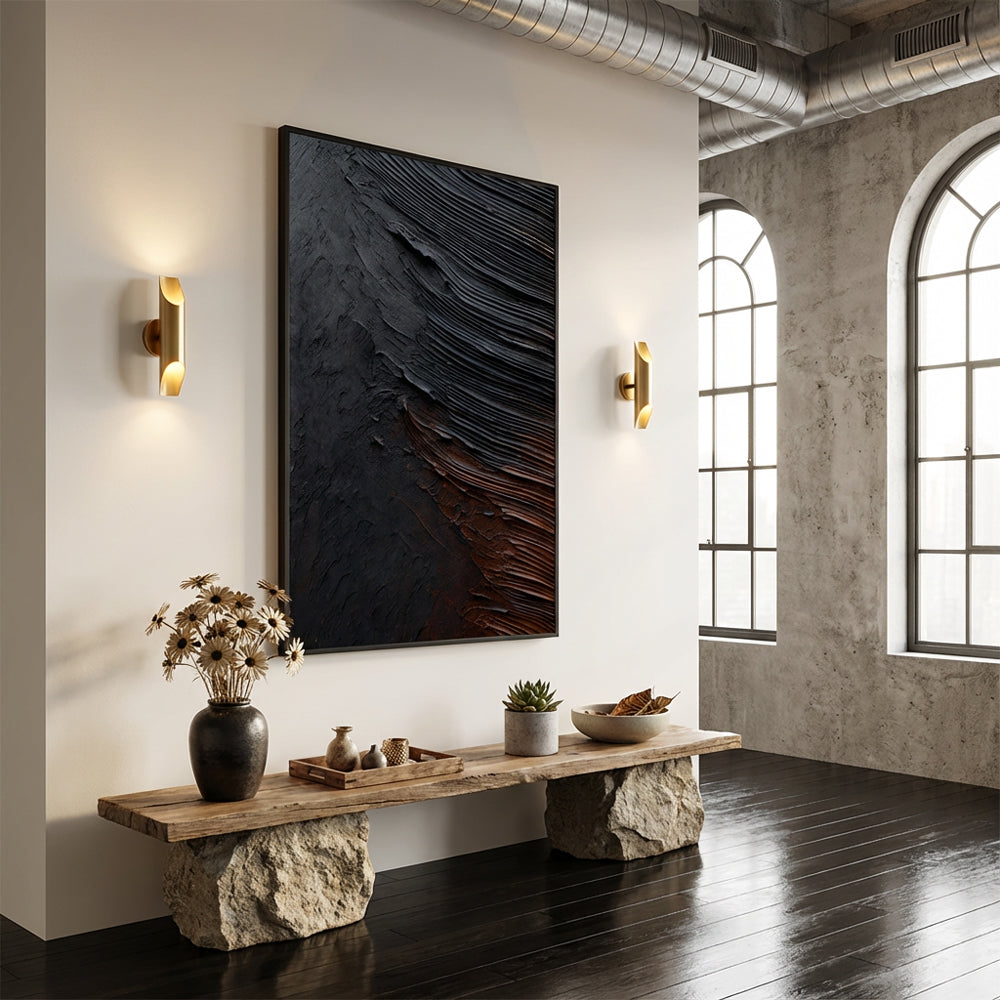 Chrono-Stratum: Metallic Flux –Textured Abstract Expressionist Oil Painting Handmade Wall Art