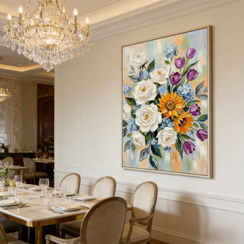 Harmony Bouquet Glow | Modern Floral Impressionist Handmade Oil Painting Wall Art