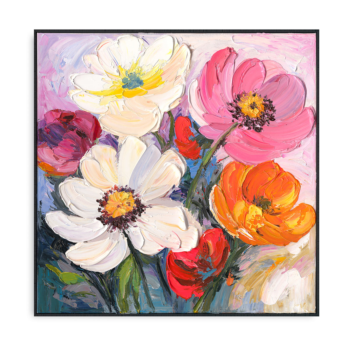 Obra maestra floral vibrante pintada a mano en colores audaces de óleo