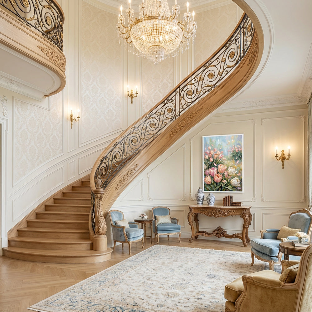 Dancing Petals in Morning Light – Impressionist Tulip Meadow Oil-Style Artwork original oil painting