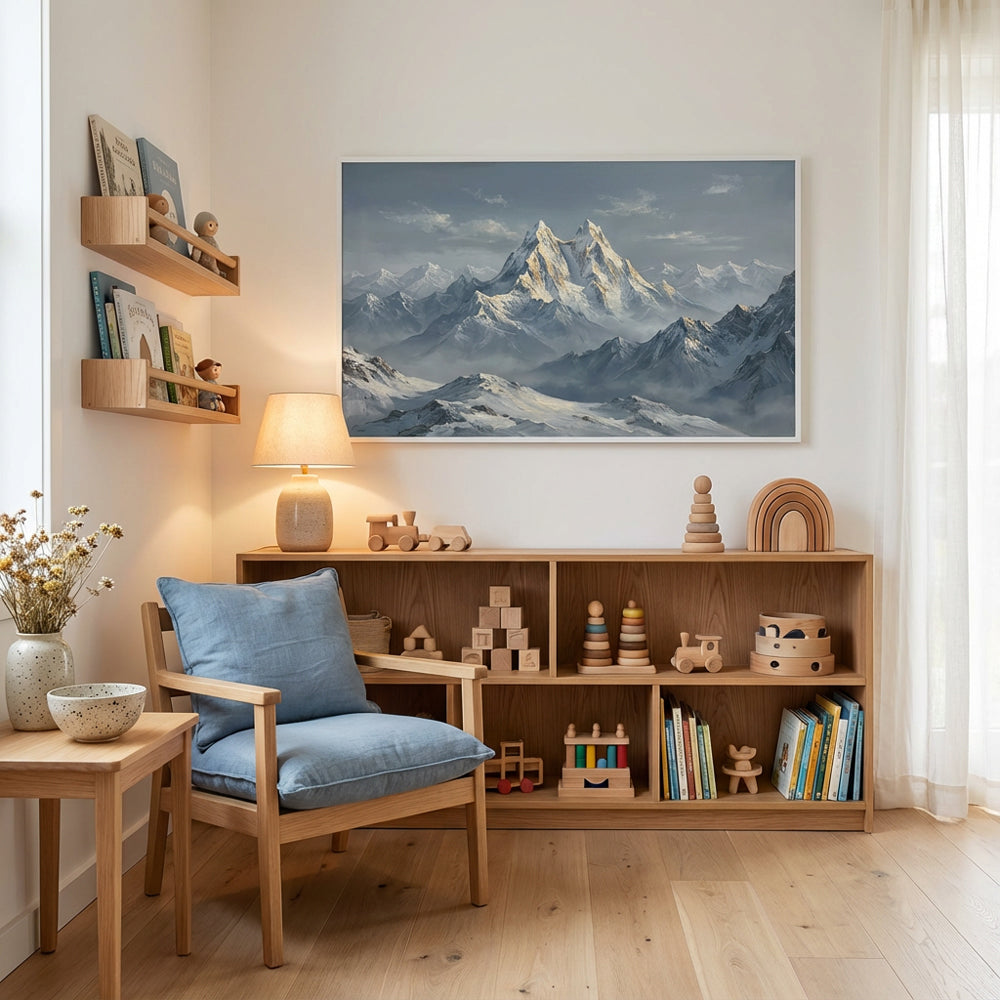 Majesty of the Snow Peaks – Realist Alpine Landscape Oil-Style Artwork Handcrafted Painting