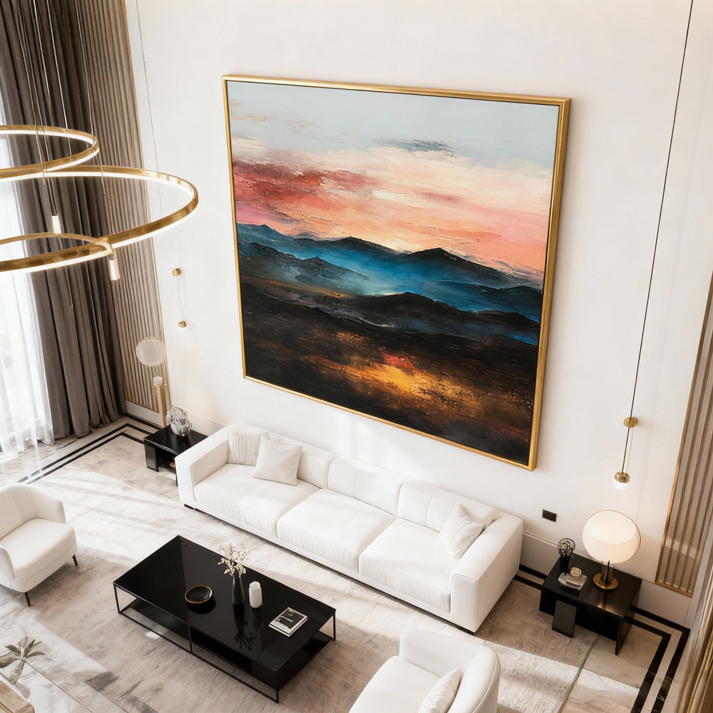 Sunset Mountain Landscape Theme Painting – Modern Impressionist Style Handmade Oil Painting Wall Art