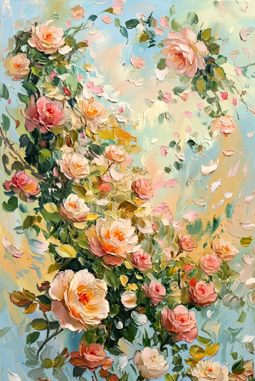 Blooming Whispers of Spring – Impressionist Floral Garden Oil-Style Artwork original oil painting