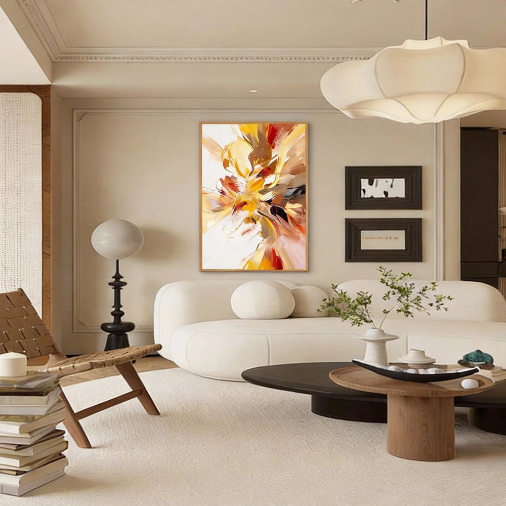 Radiant Bloom – Modern Abstract Floral Style Handmade Oil Painting Wall Art-Portrait Orientation