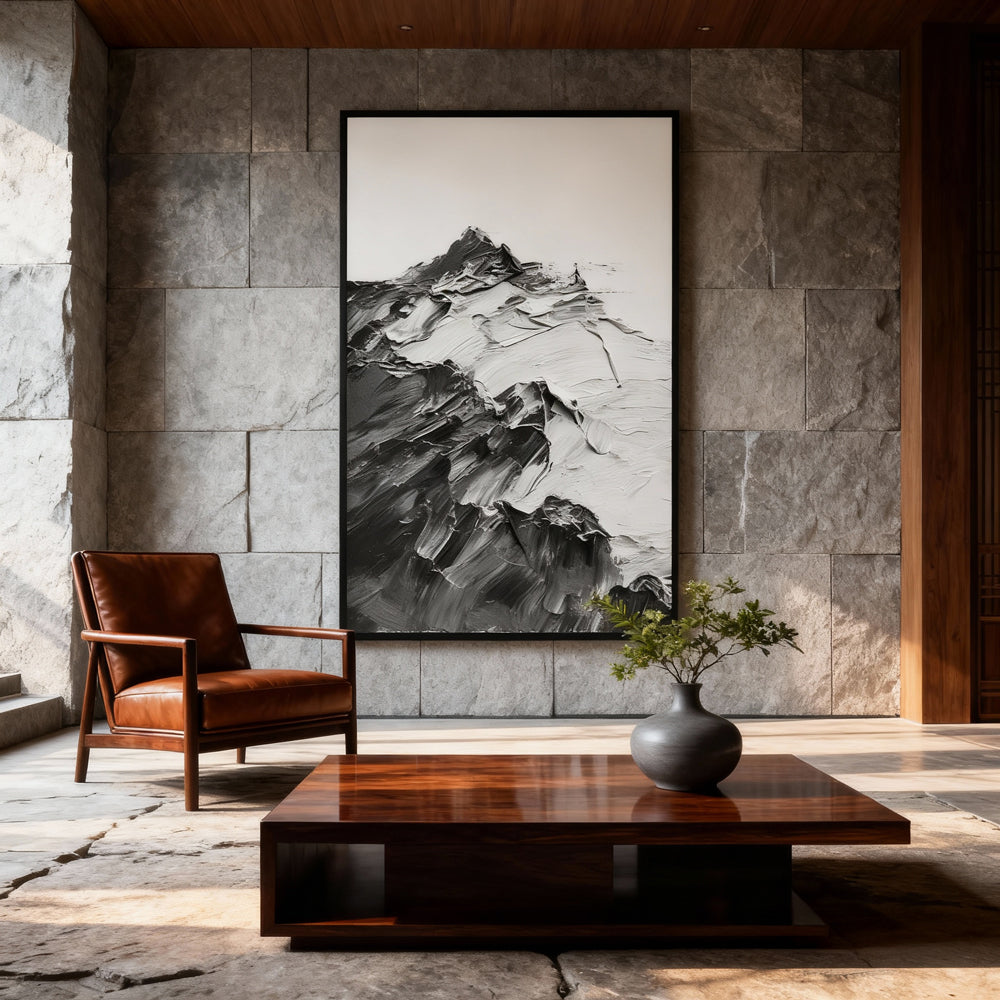 Mountain Peaks - Handcrafted Oil Painting, Abstract Landscape Wall Art