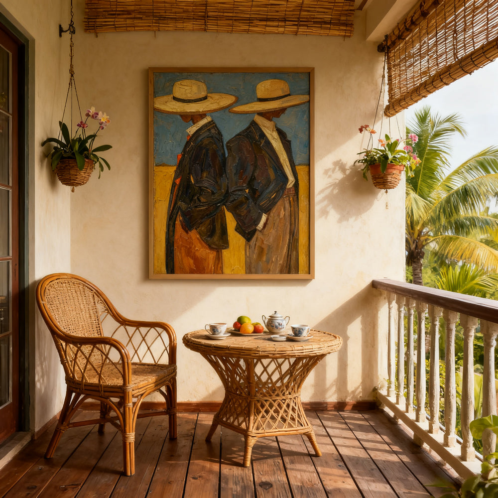 Dual Cowboys Back-to-Back – Modern Figurative Style Handmade Oil Painting Wall Art