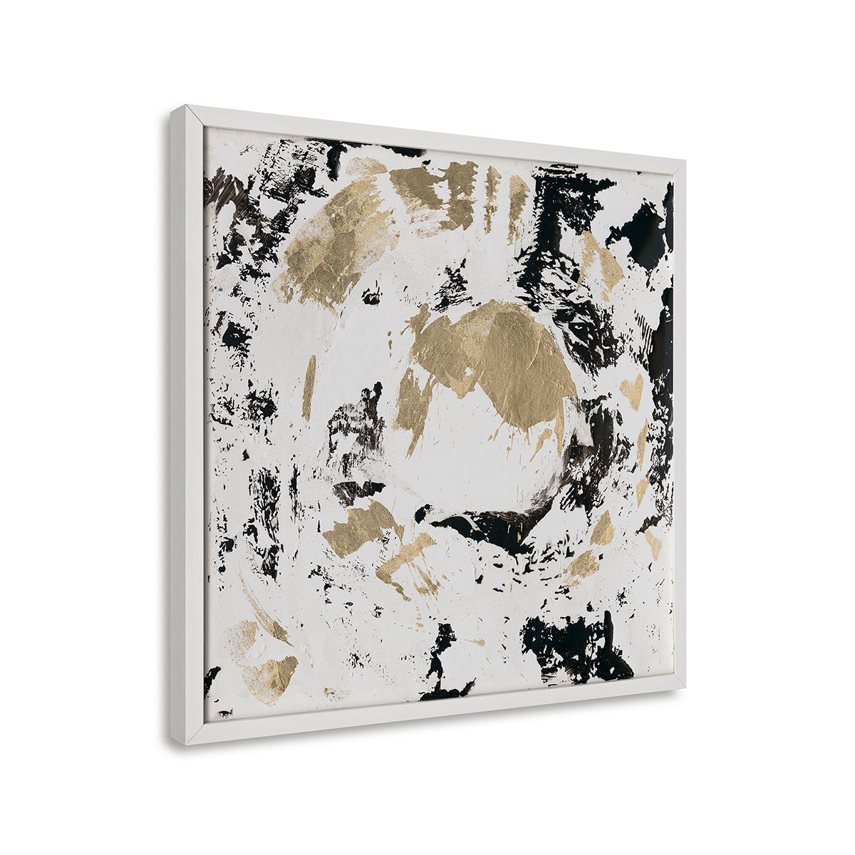 Handgemalte abstrakte Leinwandkunst mit strukturiertem Design in Schwarz und Gold 