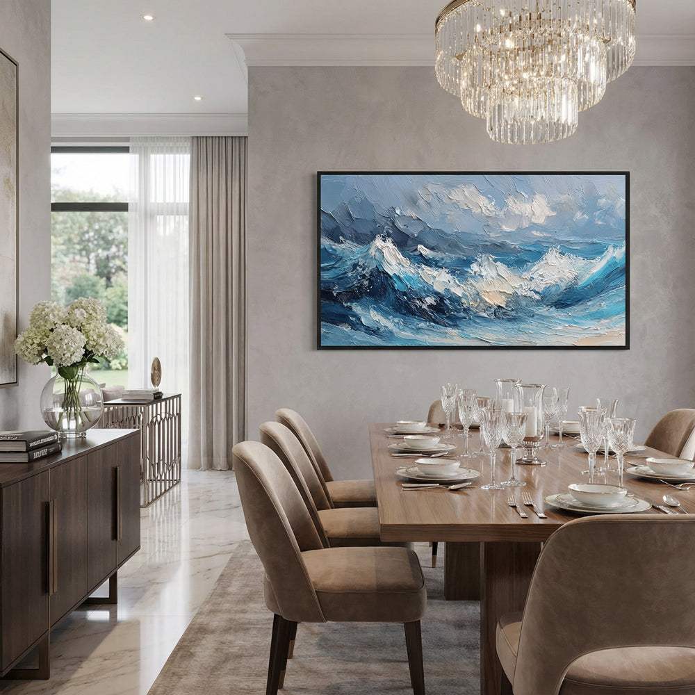 Endless Tide Horizon | Contemporary Abstract Ocean Handmade Oil Painting Wall Art  Key Points: