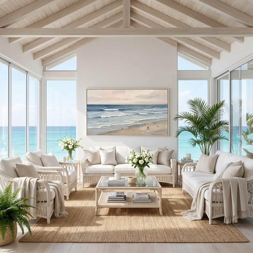 Endless Shoreline Calm | Contemporary Minimal Seascape Style Hand-Painted Oil Painting Wall Art