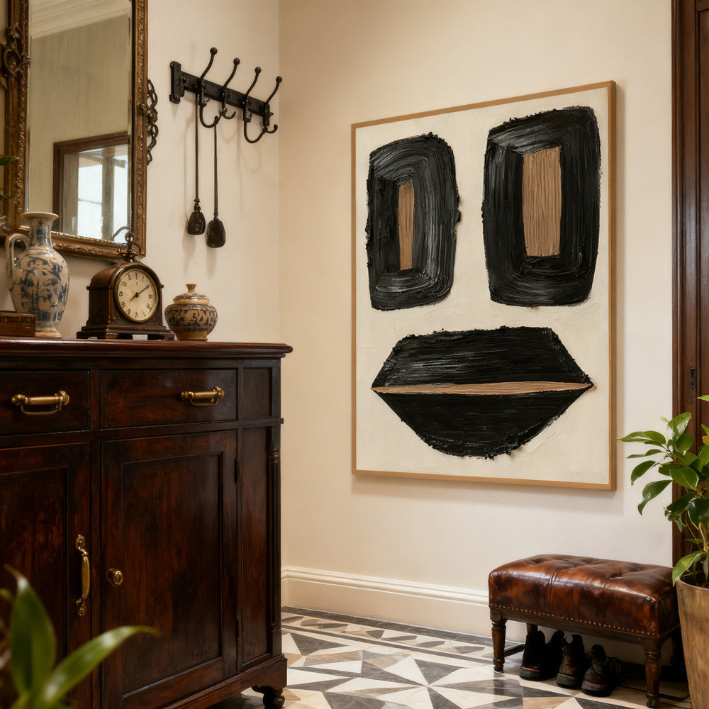 Minimalist Face Motif Texture Art – Modern Abstract Style Handmade Oil Painting Wall Art