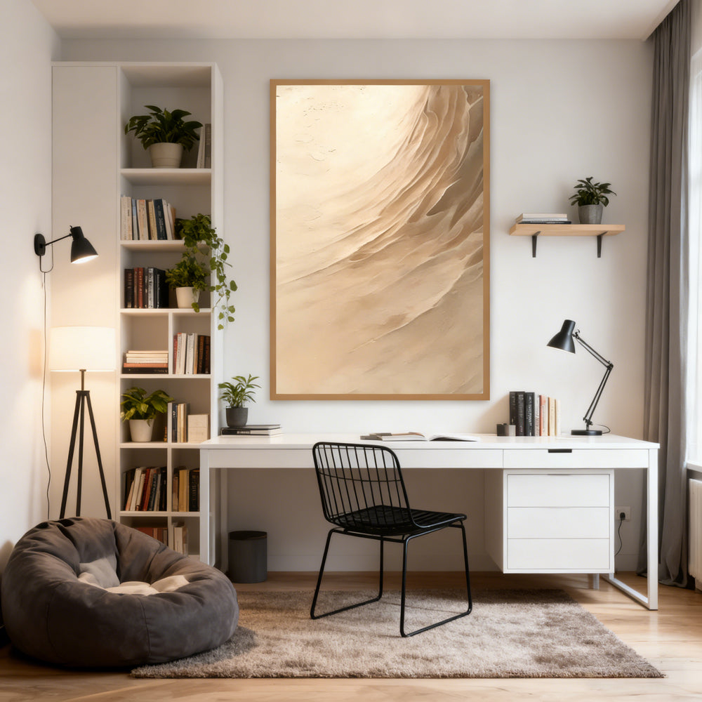 Desert Flow Abstraction – Minimalist Style Handmade Oil Painting Wall Art