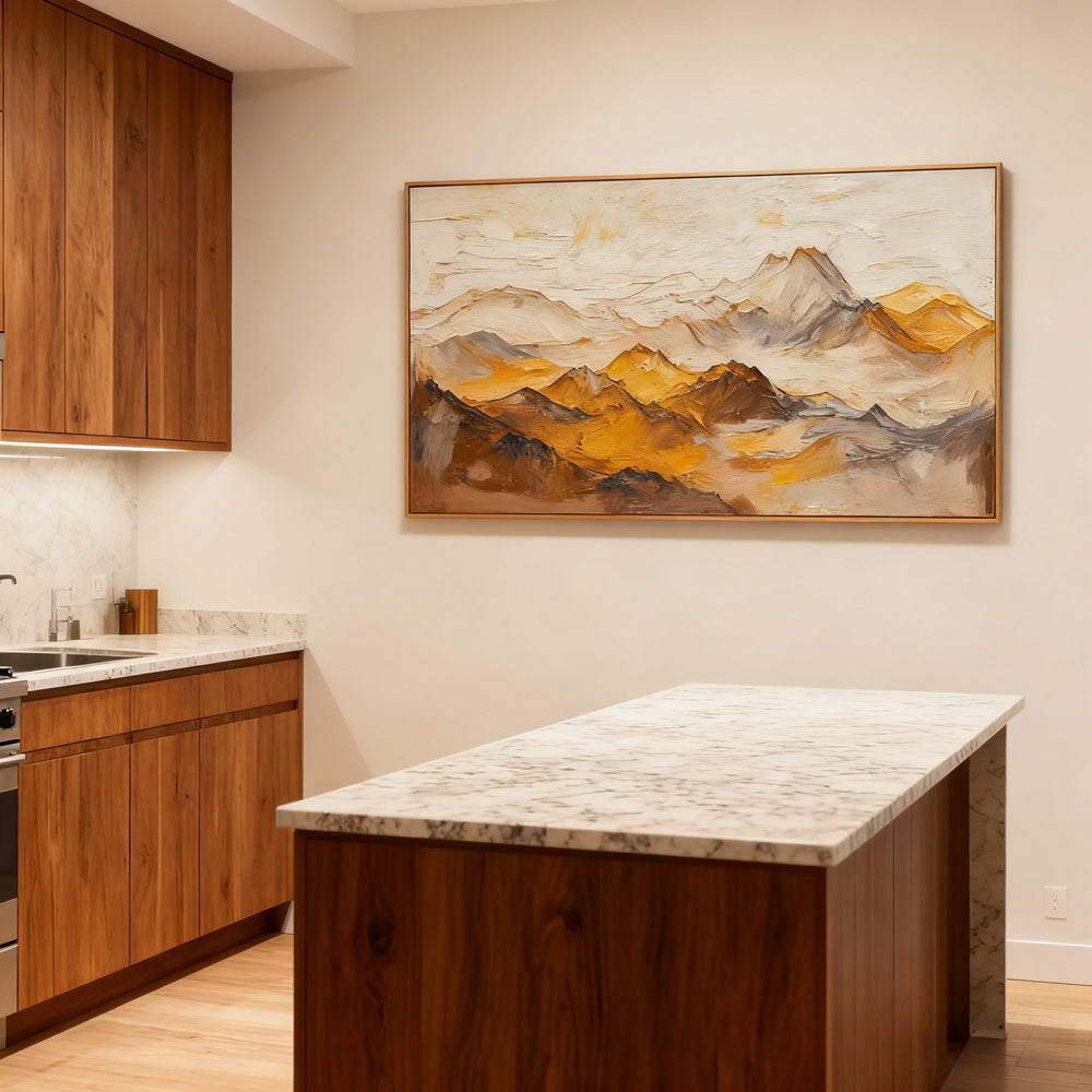 Golden Mountain Range Theme Painting – Impressionist Abstract Style Handmade Oil Painting Wall Art