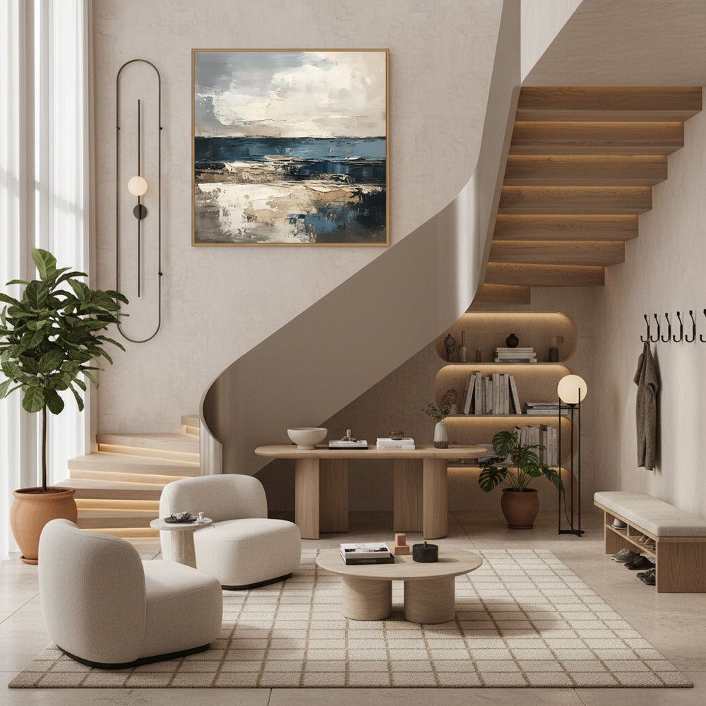 Coastal Horizon Theme Painting – Modern Abstract Style Handmade Oil Painting Wall Art