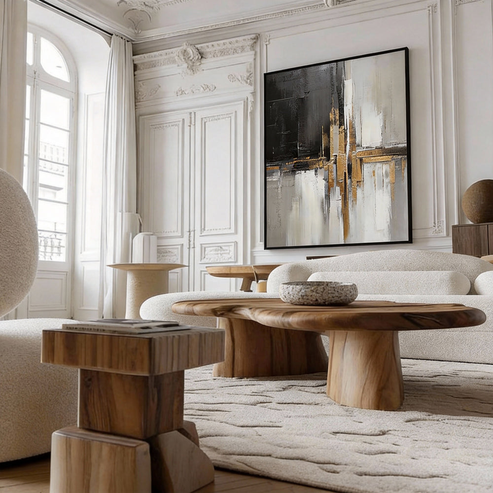 Handcrafted Elegance Golden Glow and Ink Shadow Harmony Painting-square canvas