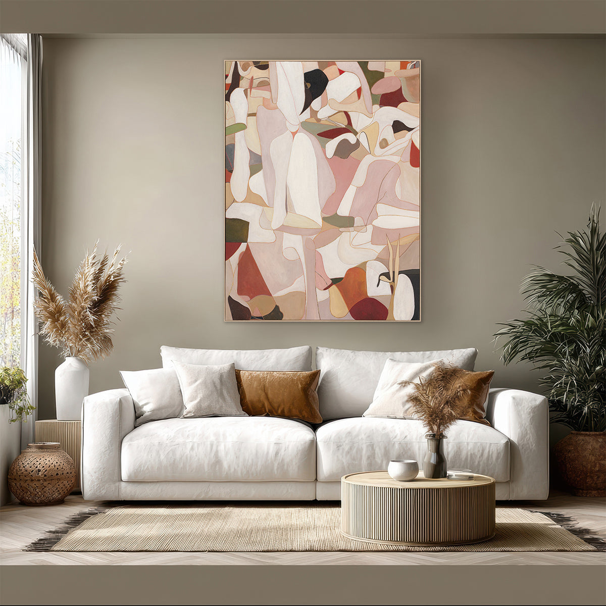 Hand-Painted Canvas Wall Art Abstract Figurative Composition in Warm Earth Tones