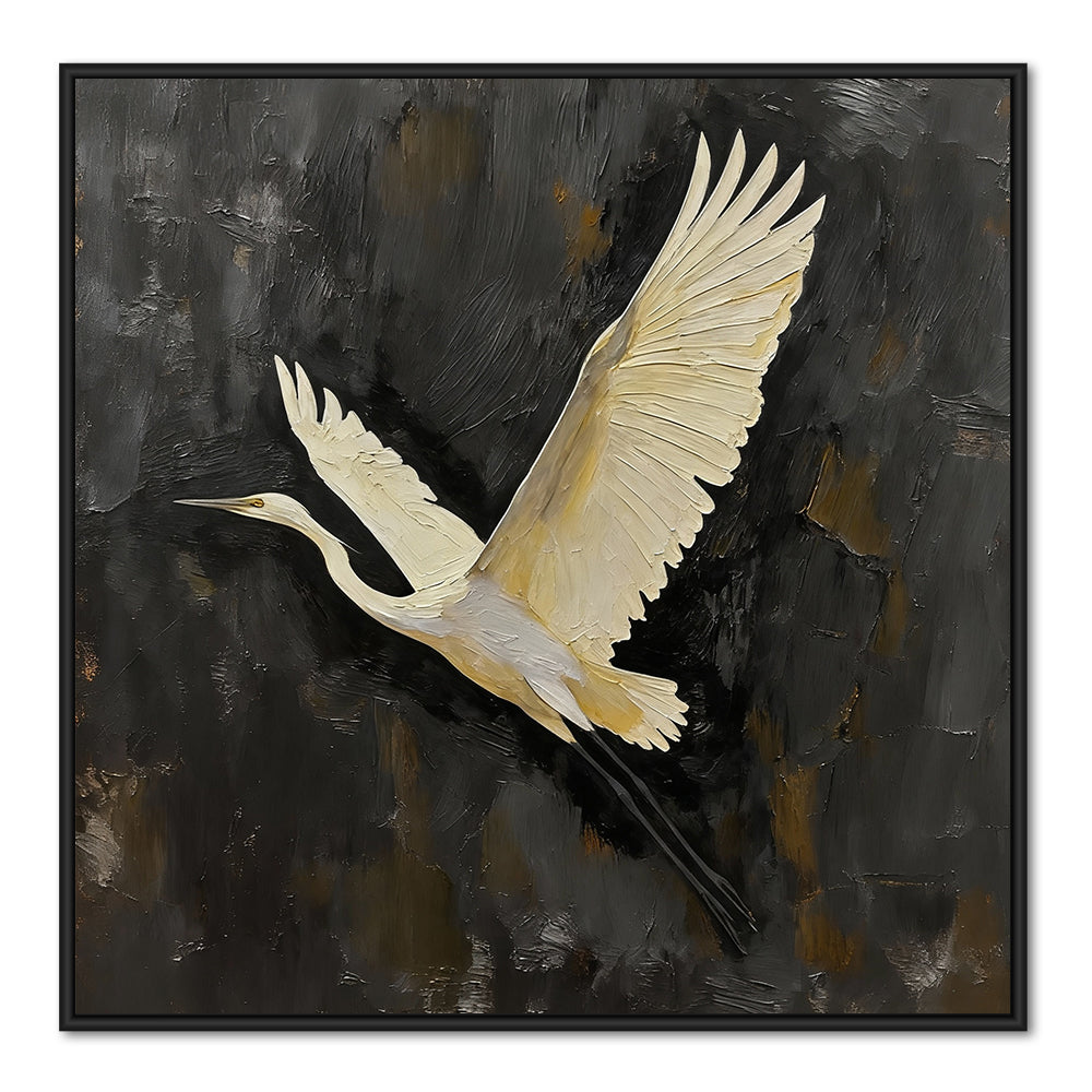 Flying Crane Theme Painting – Modern Realistic Style Handmade Oil Painting Wall Art