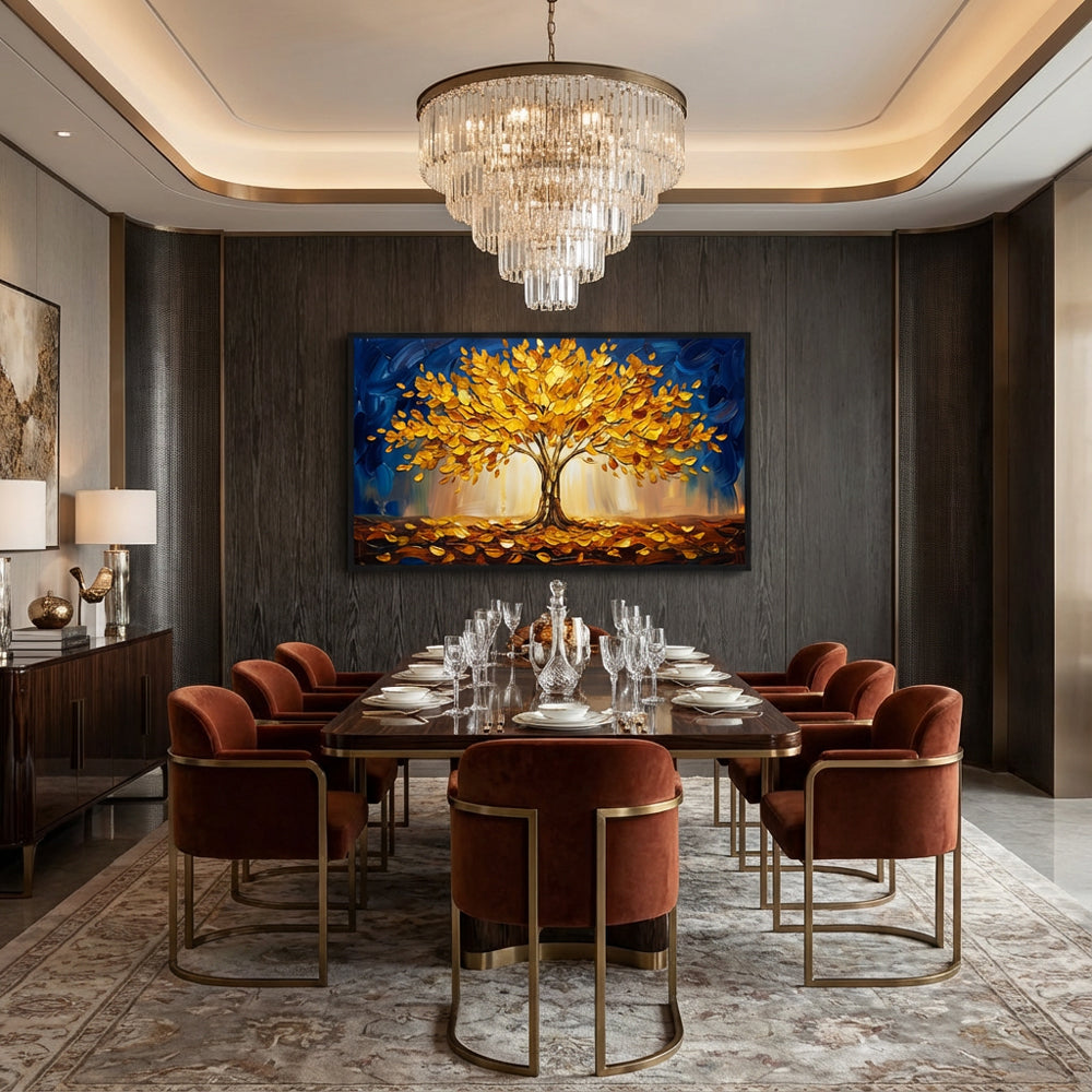 Golden Canopy Dreams | Contemporary Abstract Tree Style Hand-Painted Oil Painting Wall Art