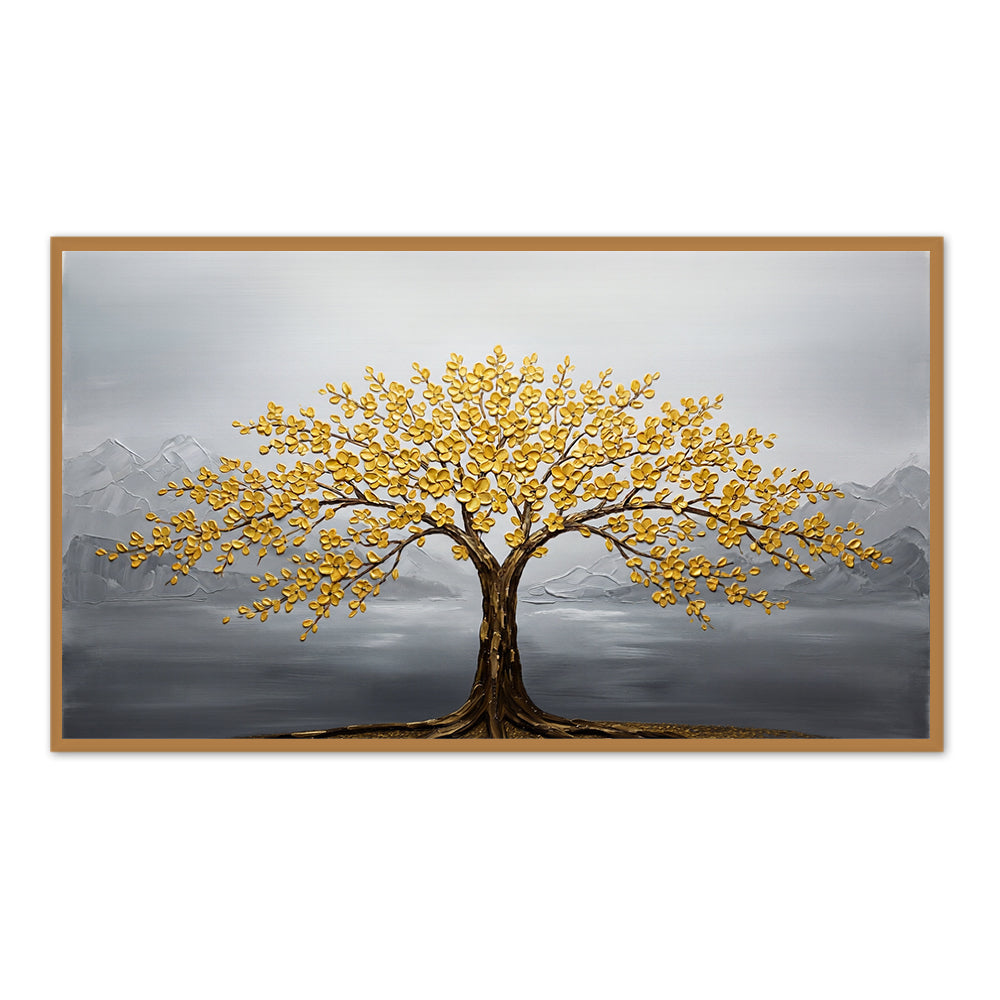 Golden Blossom Tree Painting – Modern Textured Art Style  Handcrafted  wall art