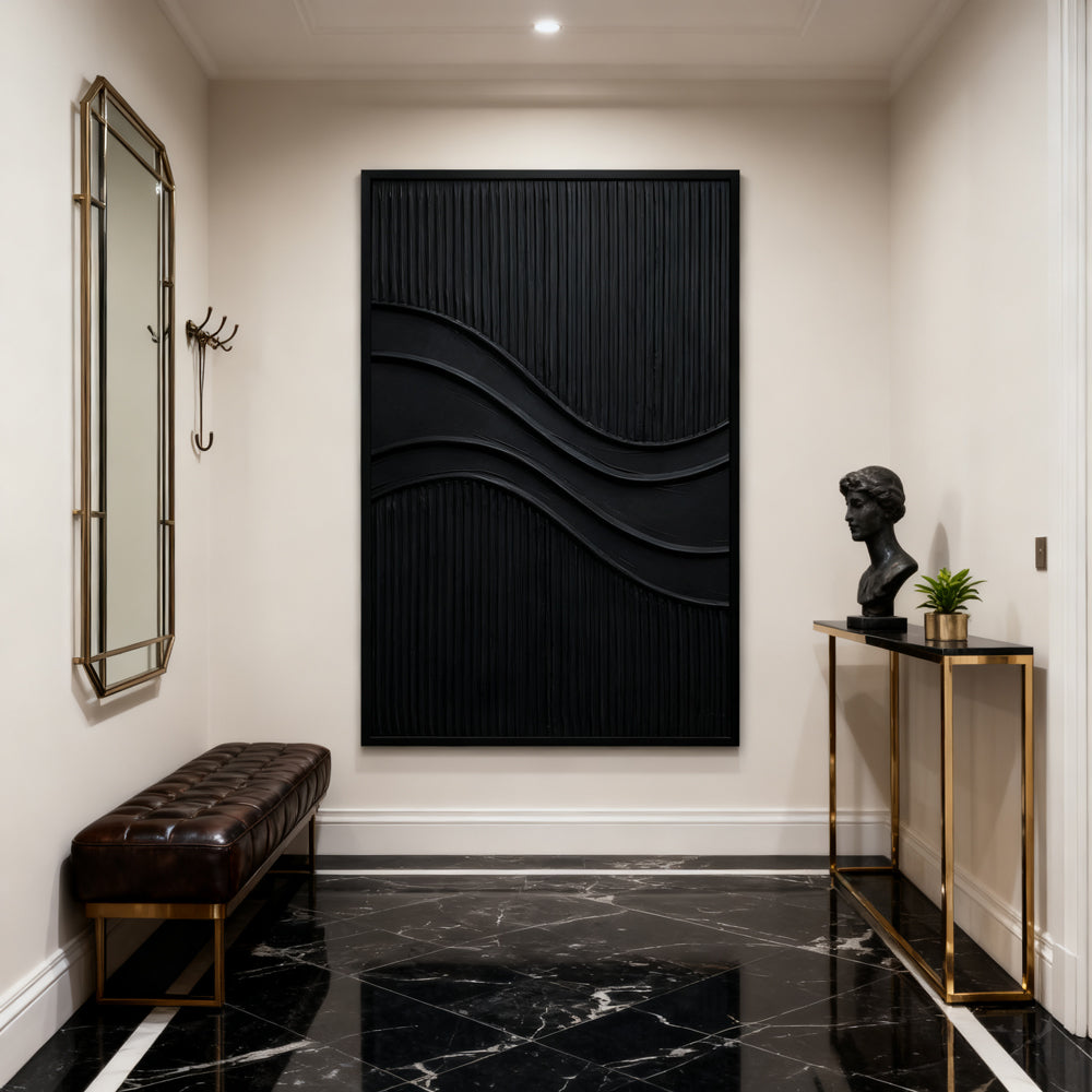 Black Wave Texture – Minimalist Abstract Style Handmade wall art paintings