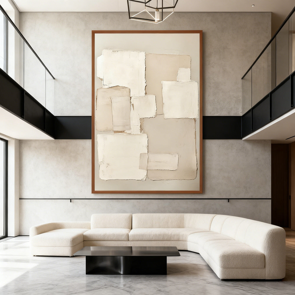 Neutral Geometry Harmony – Minimalist Abstract Style Hand-Painted Oil Painting Wall Art