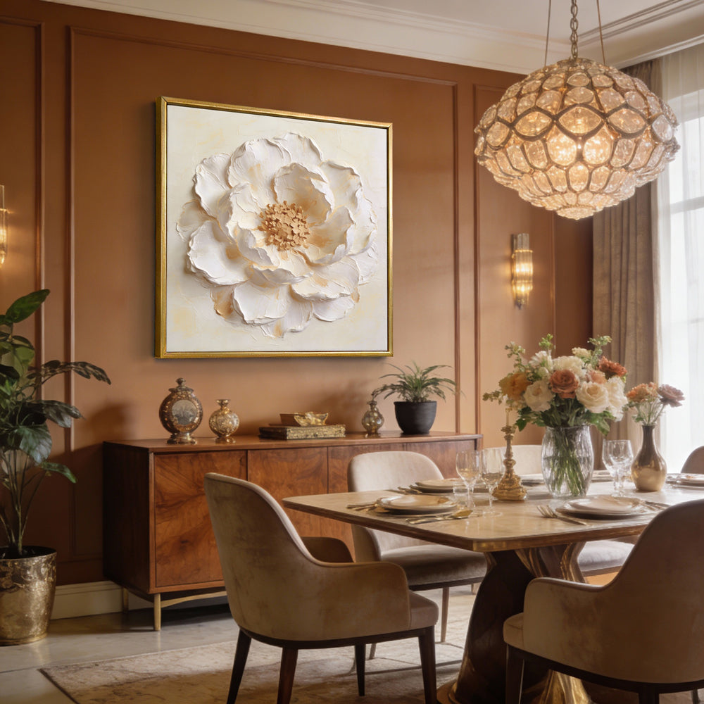 Silent Petal Harmony – Contemporary Floral Textured Hand-Painted Oil Painting Wall Art