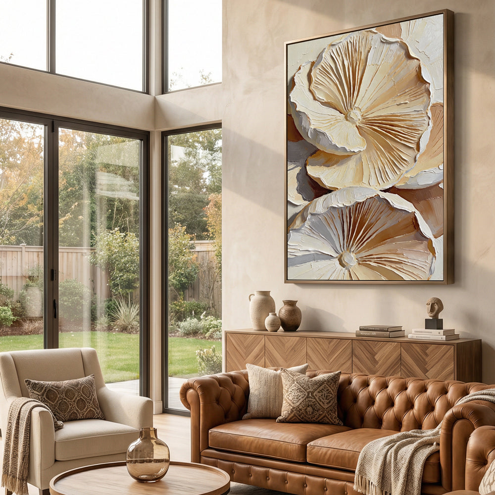 Ivory Petal Rhythm | Modern Abstract Floral Style Handmade Oil Painting Wall Art