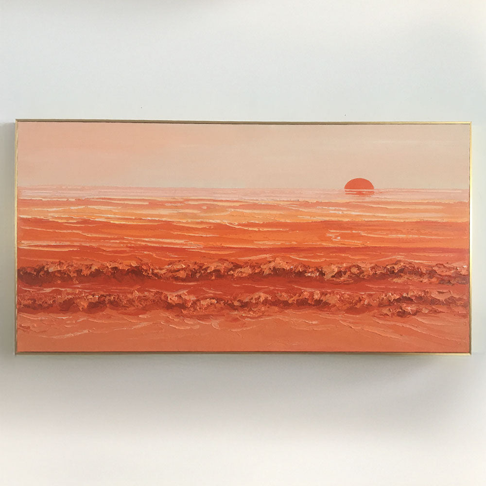 Sunrise Harmony – Abstract Texture Landscape in Warm Orange Tones, Sunset Over Waves Extra Large Handmade paintings