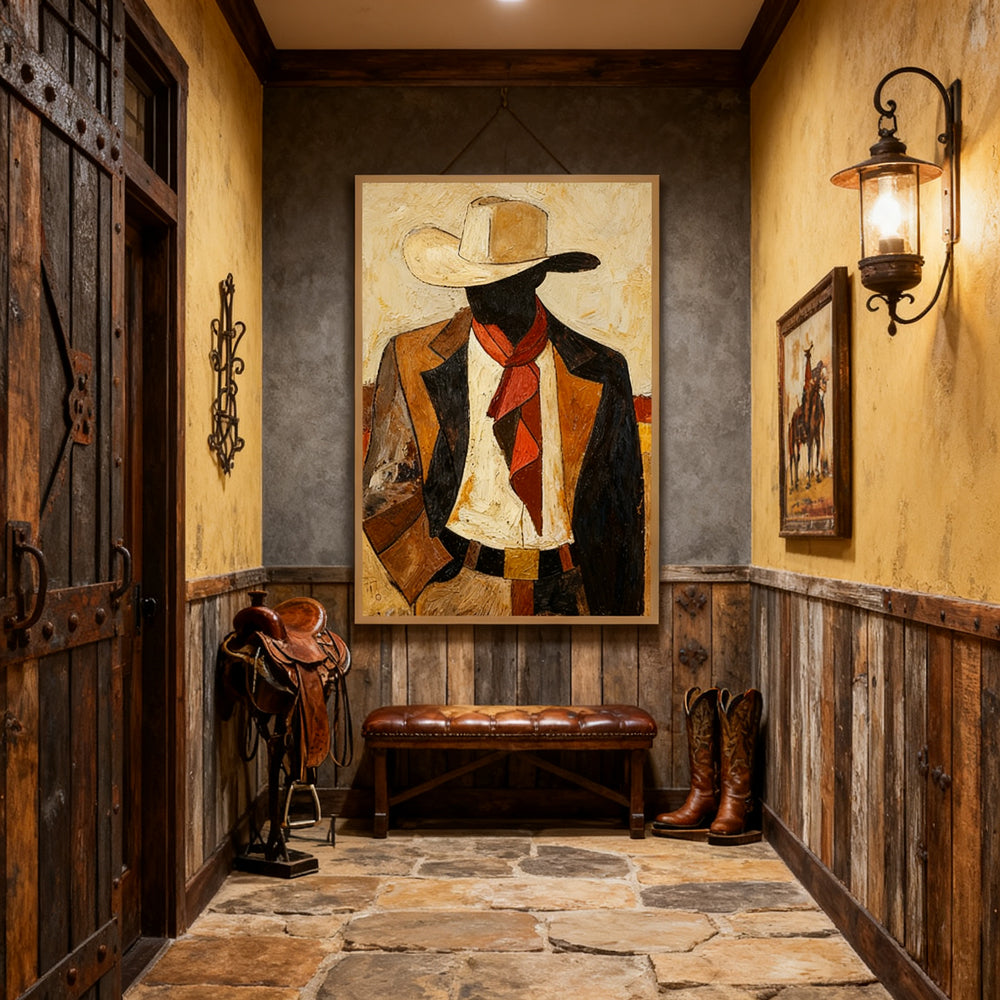 Western Cowboy Silhouette – Modern Abstract Figurative Handmade Oil Painting Wall Art