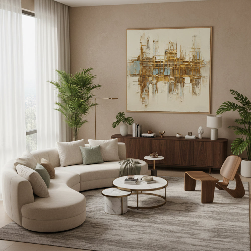 Golden Grid Structure Theme Painting – Modern Abstract Style Handmade Texture Wall Art