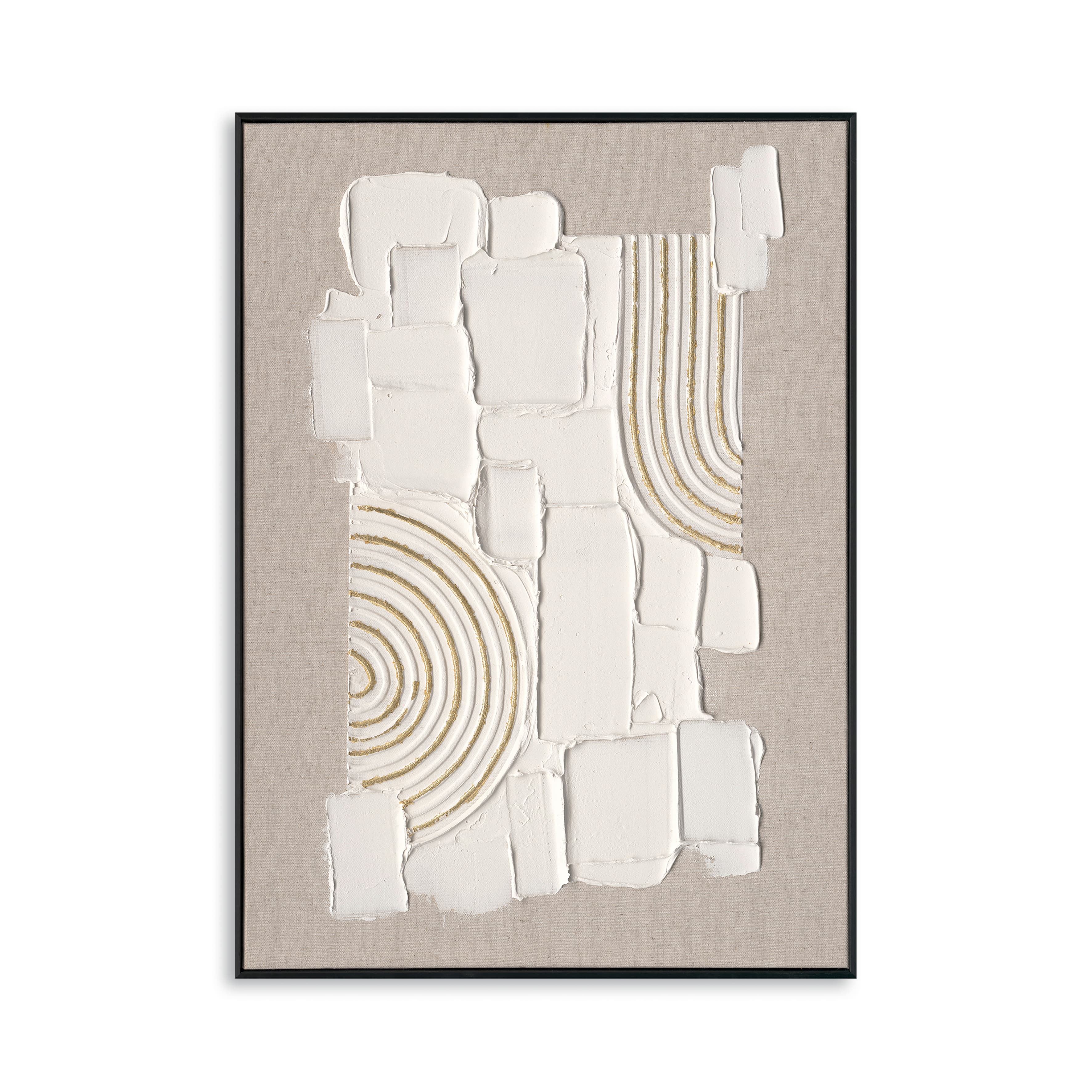 Original handmade texture art, crafted with plaster and golden lines, adding unique depth and serene modern Wabi-Sabi charm.