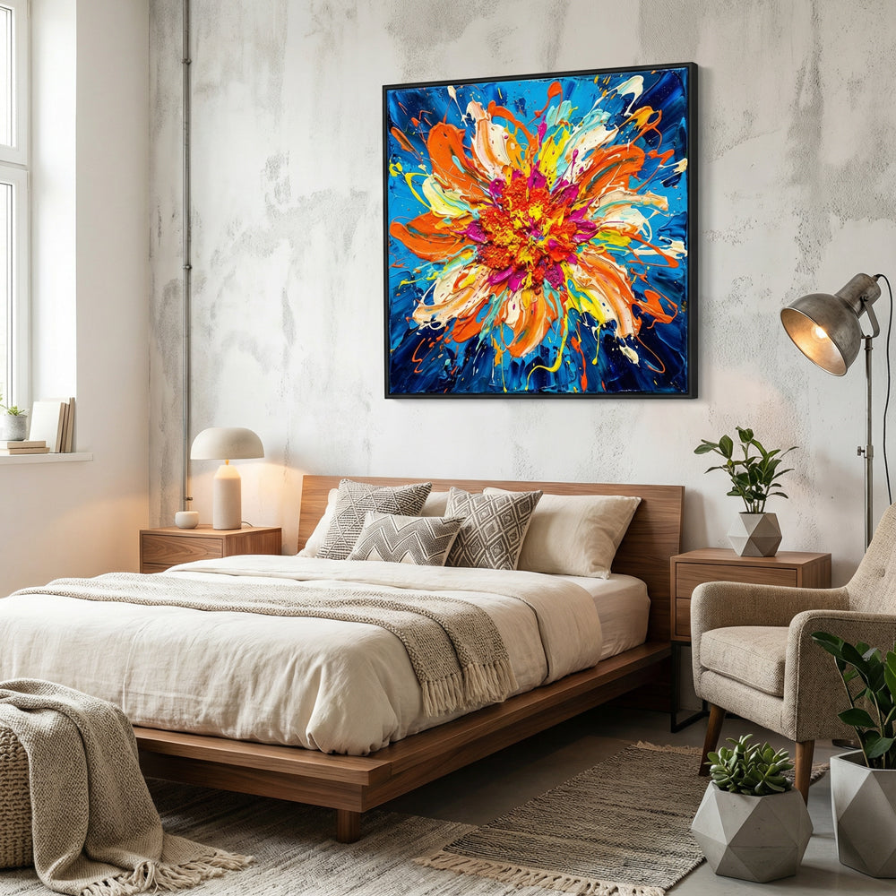 Radiant Bloom Explosion | Abstract Expressionist Floral Handmade Oil Painting Wall Art