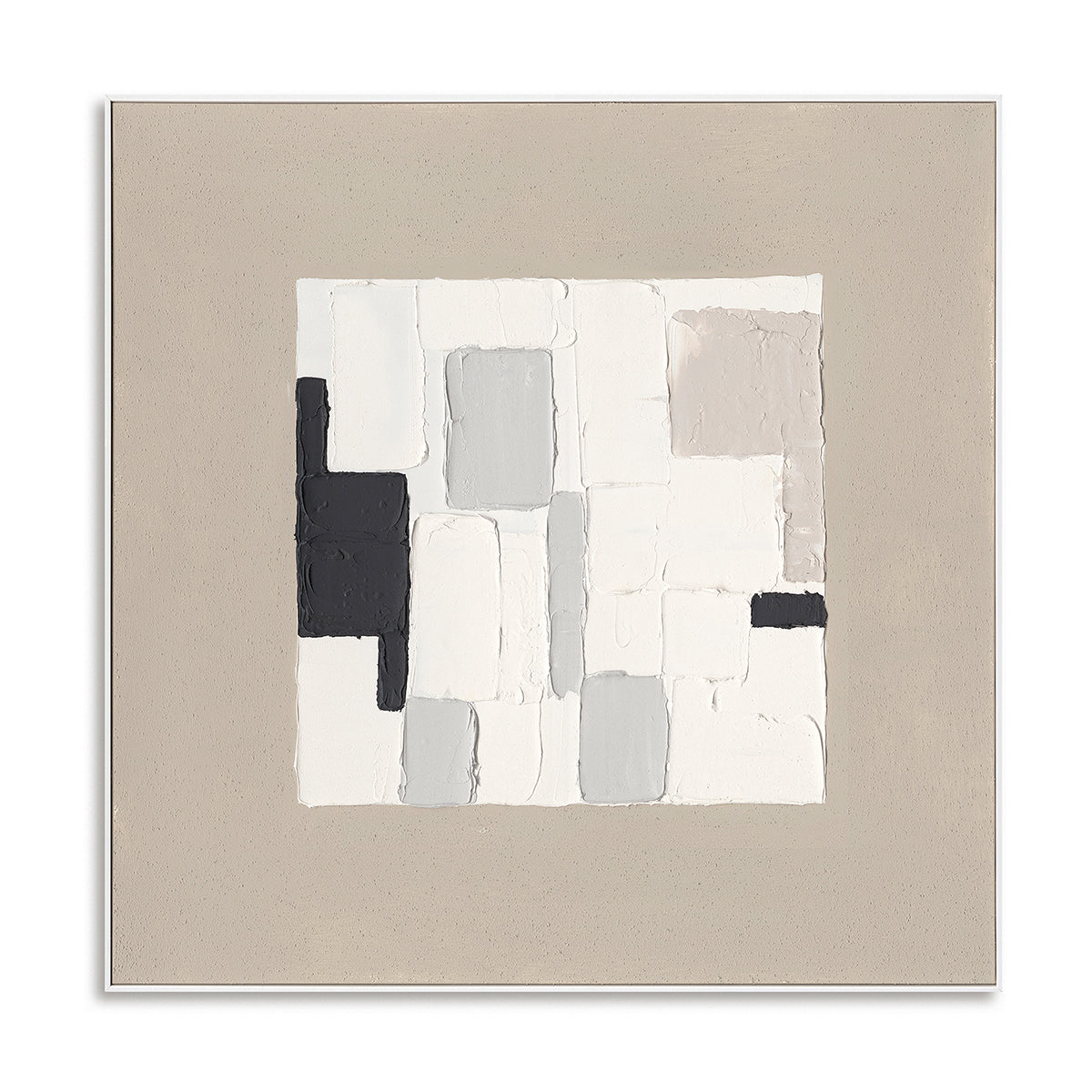 Minimalist blocks in soft neutrals create calm, balance, and timeless abstract elegance