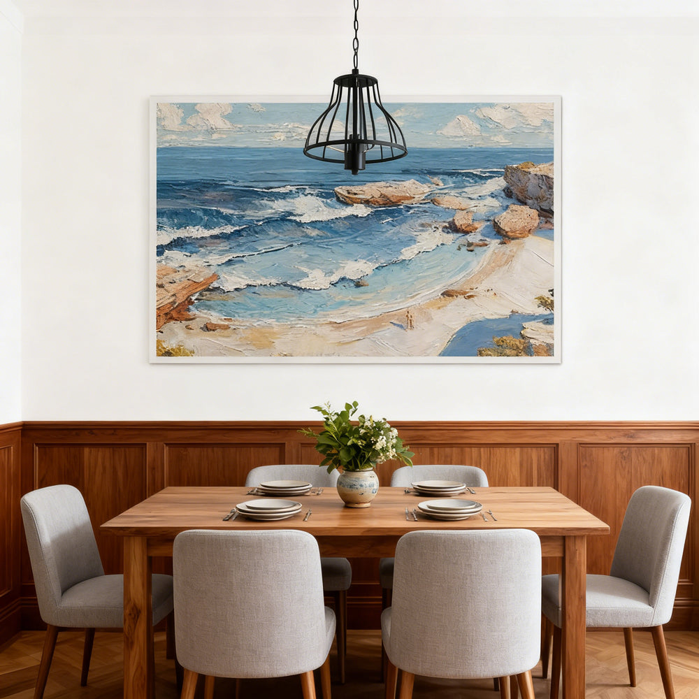 Coastal Beach & Waves Theme Painting – Impressionist Style Handmade Oil Painting Wall Art