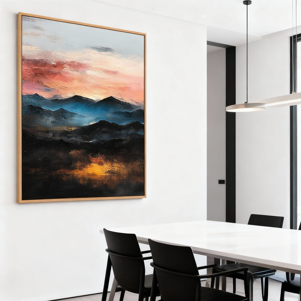 Sunset Mountain Landscape Theme Painting – Modern Impressionist Style Handmade Oil Painting Wall Art