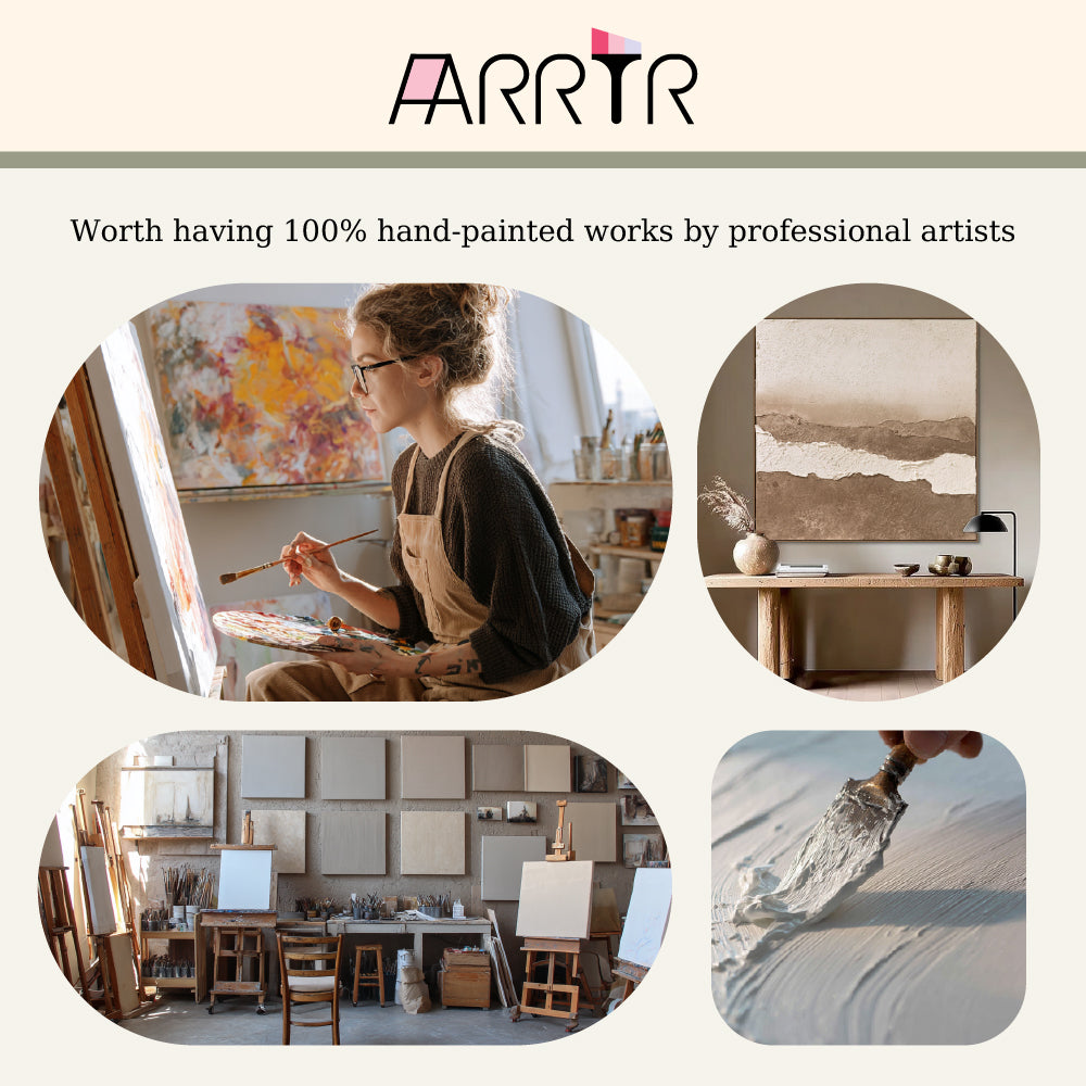 Voice of Texture – Hand-Painted Abstract Geometric Canvas Wall Art in Neutral and Gold Tones