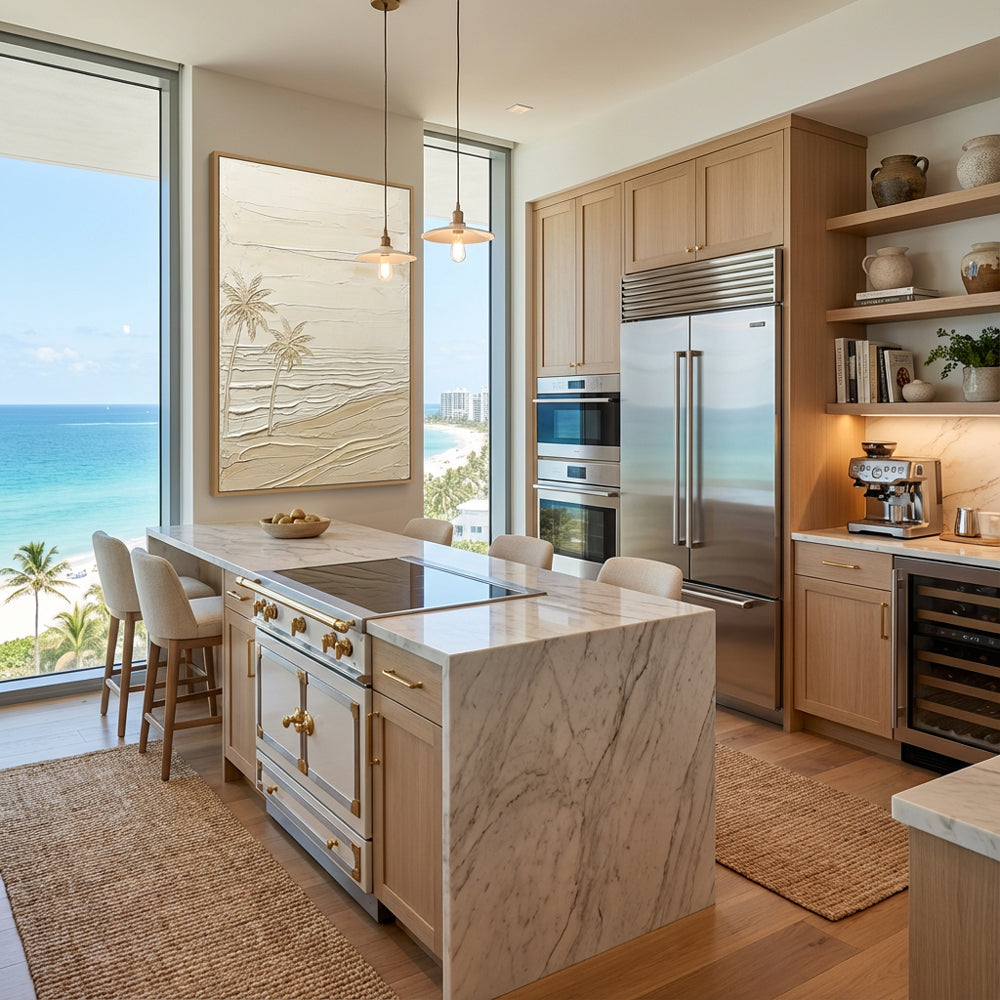 Silent Shoreline Palms | Modern Minimal Coastal Style Hand-Painted Oil Painting Wall Art