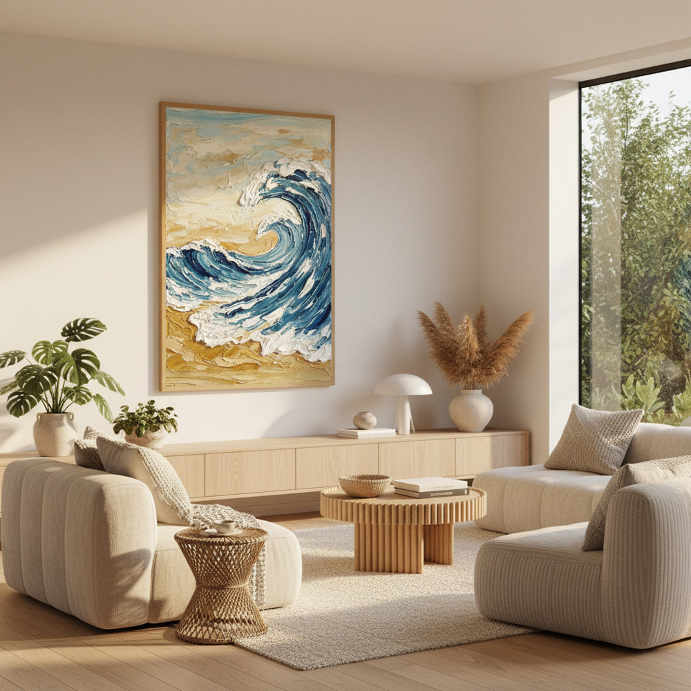 Rising Ocean Force | Modern Impasto Seascape Style Hand-Painted Oil Painting Wall Art