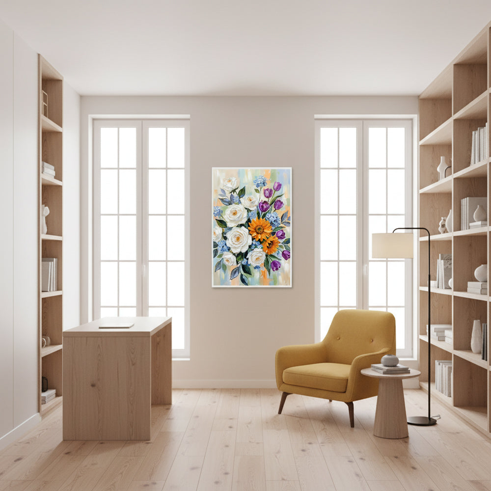 Harmony Bouquet Glow | Modern Floral Impressionist Handmade Oil Painting Wall Art