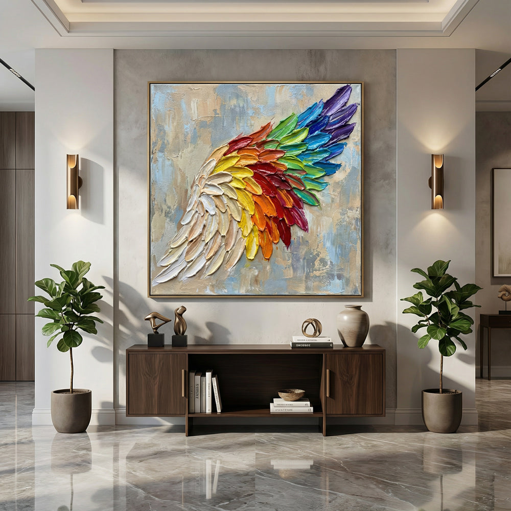 Rainbow Wing Harmony | Contemporary Abstract Palette Knife Handmade Oil Painting Wall Art